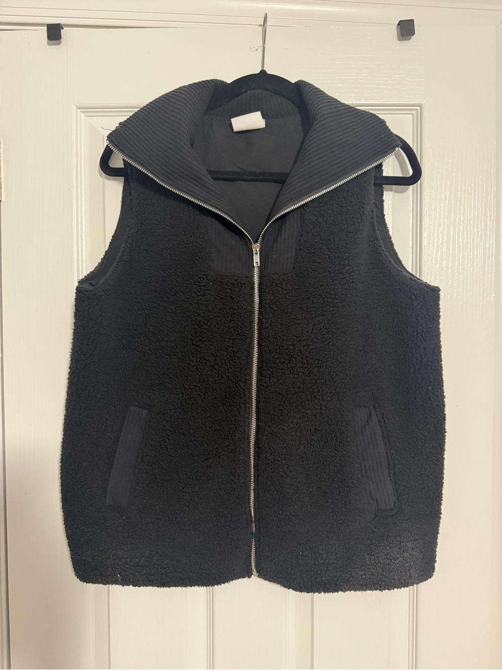 Classic Black Sherpa Zip Vest with High Collar